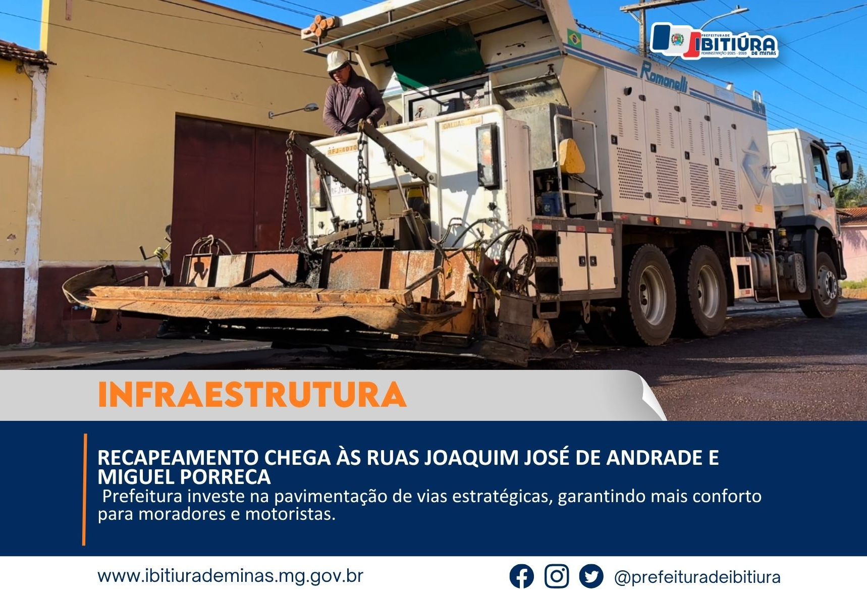 RECAPEAMENTO CHEGA ÀS RUAS JOAQUIM JOSÉ DE ANDRADE E MIGUEL PORRECA