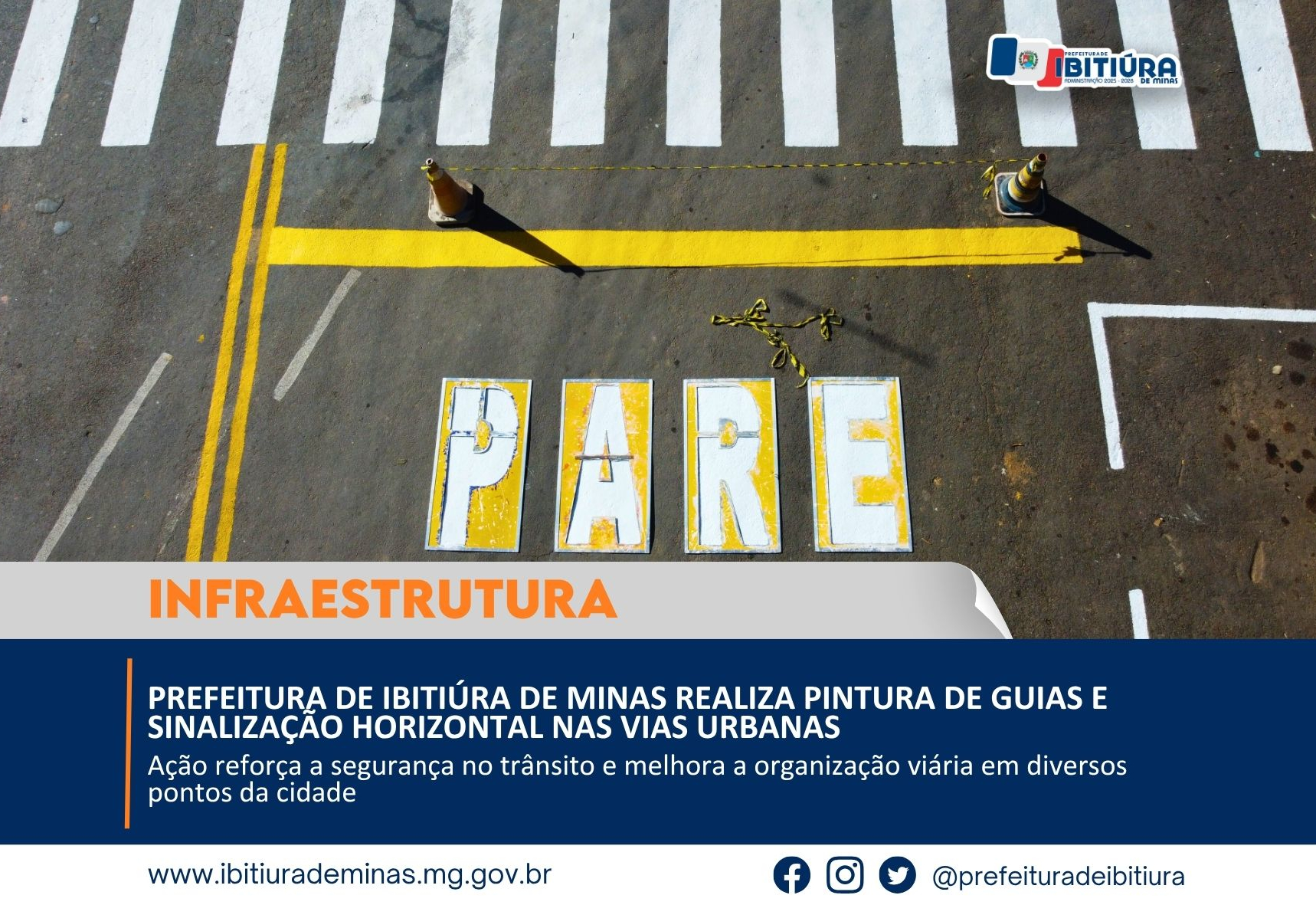 PREFEITURA DE IBITIÚRA DE MINAS REALIZA PINTURA DE GUIAS E SINALIZAÇÃO HORIZONTAL NAS VIAS URBANAS